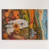 Samojed Honden Herfst Oogst Dankdag Legpuzzel (Horizontaal)