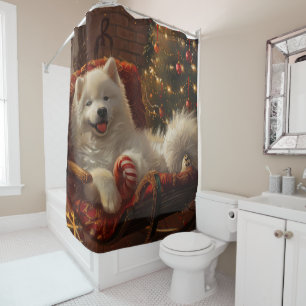 Samojed Honden Kerst Feestelijk Douchegordijn