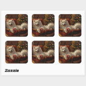 Samojed Honden Kerst Feestelijk Vierkante Sticker (Vel)