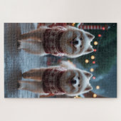 Samojed Honden Kerstmis Sneeuw Feestdag Legpuzzel (Horizontaal)