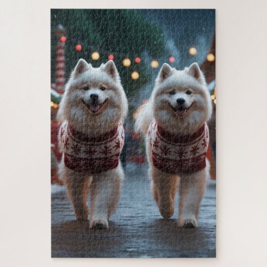 Samojed Honden Kerstmis Sneeuw Feestdag Legpuzzel (Verticaal)