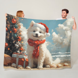 Samojed Honden Kerstmis Vintage Strand Fleece Deken