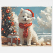 Samojed Honden Kerstmis Vintage Strand Fleece Deken (Voorkant (Horizontaal))