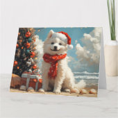 Samojed Honden Kerstmis Vintage Strand Kaart (Voorkant)