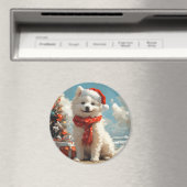 Samojed Honden Kerstmis Vintage Strand Magneet (Insitu (Vaatwasser))