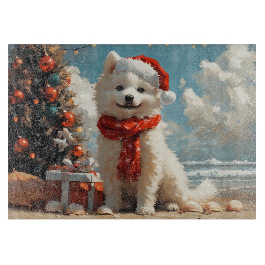 Samojed Honden Kerstmis Vintage Strand Snijplank (Voorkant)