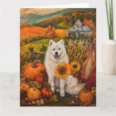 Samojed Hondenherfst Oogst Dankdag Kaart (Voorkant)