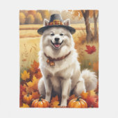 Samojed in herfstbladeren dankdag kunst fleece deken (Voorkant)