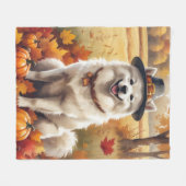 Samojed in herfstbladeren dankdag kunst fleece deken (Voorkant (Horizontaal))