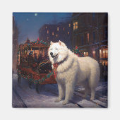 Samojed Kerst Feestelijke Periode Magneet (Voorkant)