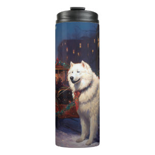 Samojed Kerst Feestelijke Periode Thermosbeker