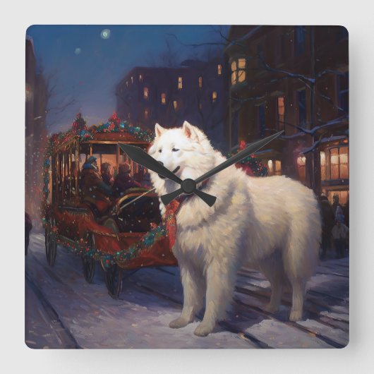 Samojed Kerst Feestelijke Periode Vierkante Klok (Voorkant)