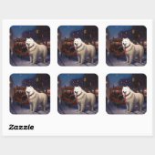 Samojed Kerst Feestelijke Periode Vierkante Sticker (Vel)