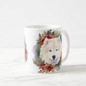 Samojed Kerstkrans Festieve Pup Koffiemok (Voorkant rechts)
