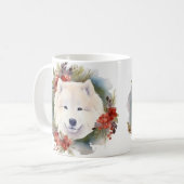 Samojed Kerstkrans Festieve Pup Koffiemok (Voorkant links)