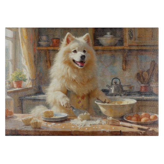 Samojed kookt in de keuken snijplank (Voorkant)