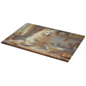 Samojed kookt in de keuken snijplank (Hoek)