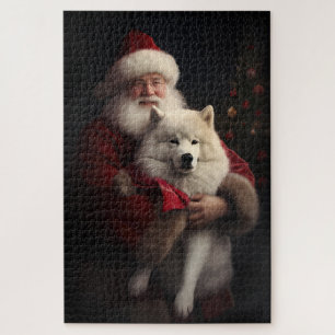 Samojed met de Kerstman Feestelijke Kerstmis Legpuzzel