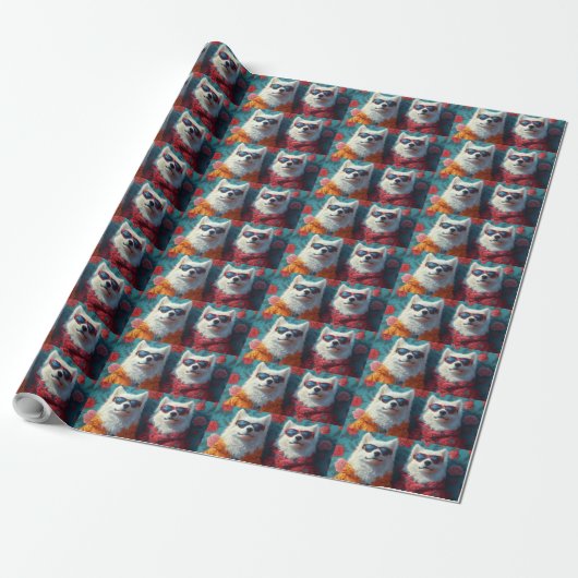Samojed met Hartrozen Valentijnsdag Cadeaupapier (Uitgerold)