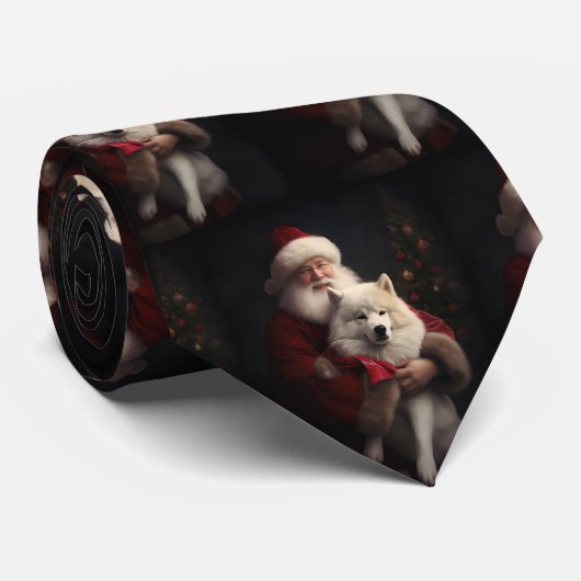 Samojed met kerstman Feestelijke kerst Stropdas (Opgerold)