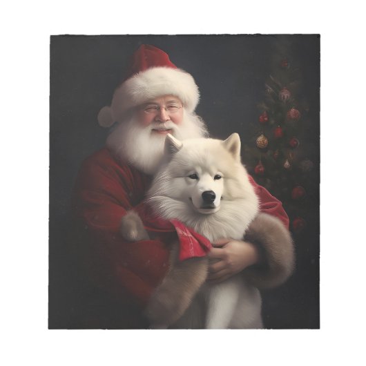 Samojed met Kerstman Feestelijke Kerstmis Notitieblok (Voorkant)