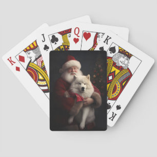 Samojed met kerstman Feestelijke Kerstmis Pokerkaarten