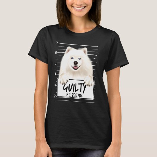 Samojed Mugshot Schuldig Hond T-shirt (Voorkant)