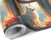 Samojed onder de mistletoe kerstschilderij cadeaupapier (Rol Hoek)