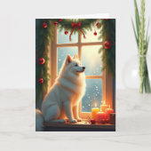 Samojed onder de mistletoe Kerstschilderij Kaart (Voorkant)