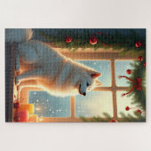 Samojed onder de mistletoe kerstschilderij legpuzzel (Horizontaal)