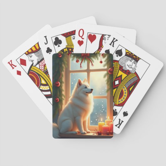 Samojed onder de mistletoe kerstschilderij pokerkaarten (Achterkant)