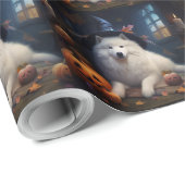 Samojed Pompoenen Halloween Griezelen Cadeaupapier (Rol Hoek)