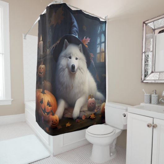 Samojed Pompoenen Halloween Griezelen Douchegordijn (In situ)