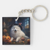 Samojed Pompoenen Halloween Griezelen Sleutelhanger (Achterkant)