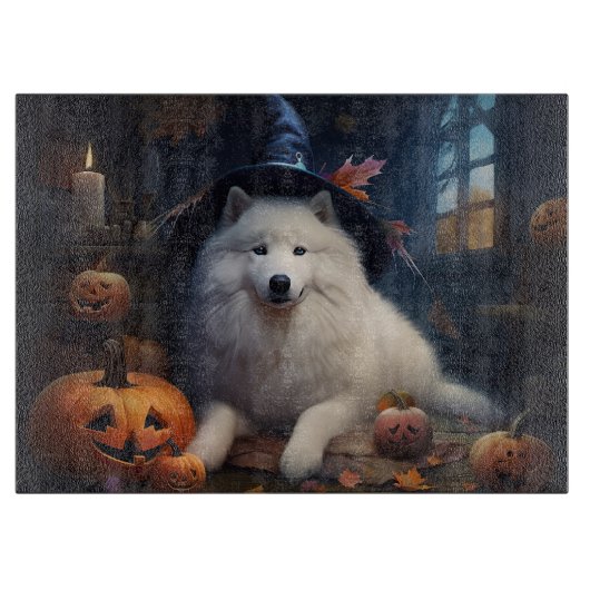 Samojed Pompoenen Halloween Griezelen Snijplank (Voorkant)