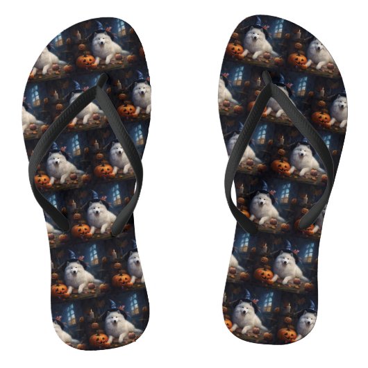 Samojed Pompoenen Halloween Griezelen Teenslippers (Voetbed)