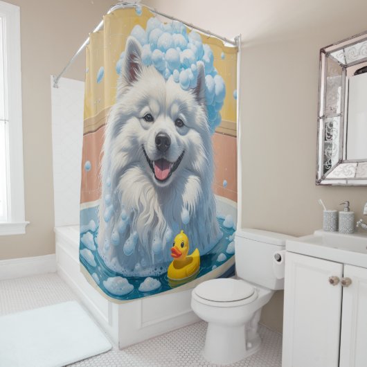 Samojed Slordig Slaperig Schattig Grappig Douchegordijn (In situ)
