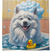 Samojed Slordig Slaperig Schattig Grappig Douchegordijn (Voorkant)