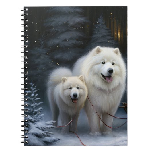 Samojed Sneeuw Slede Kerst Decoratie Notitieboek (Voorkant)
