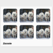 Samojed Sneeuw Slede Kerst Decoratie Vierkante Sticker (Vel)