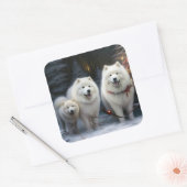 Samojed Sneeuw Slede Kerst Decoratie Vierkante Sticker (Envelop)