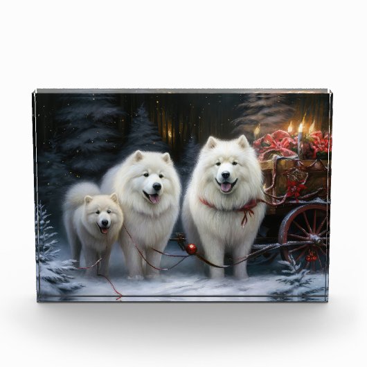 Samojed Sneeuw slee Christmas decoratie Fotoblokken (Voorkant)