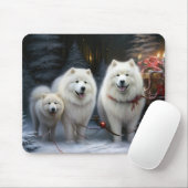 Samojed Sneeuw slee Kerst Decoratie Muismat (Met muis)