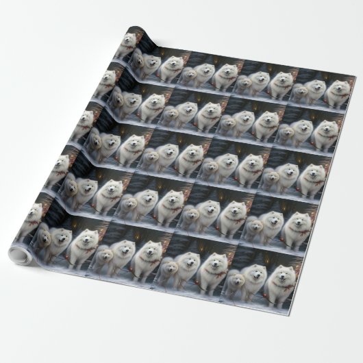Samojed Sneeuw Sleebellen Kerst Decoratie Cadeaupapier (Uitgerold)