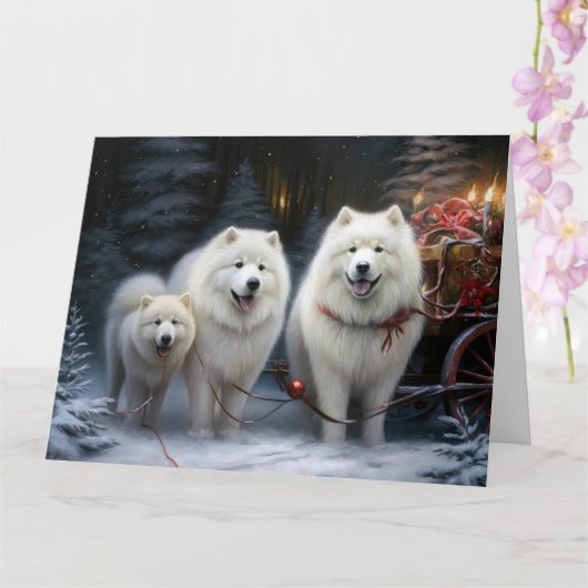Samojed Sneeuw Sleebellen Kerst Decoratie Kaart (Orchidee)