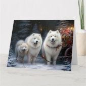 Samojed Sneeuw Sleebellen Kerst Decoratie Kaart (Voorkant)