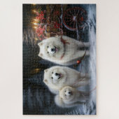 Samojed Sneeuw Sleebellen Kerst Decoratie Legpuzzel (Verticaal)