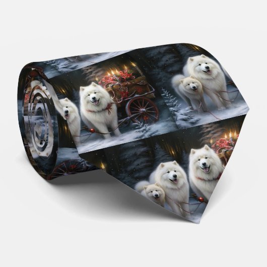 Samojed Sneeuw Sleebellen Kerst Decoratie Stropdas (Opgerold)