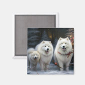 Samojed Sneeuw Sleebellsen Kerst Decoratie Magneet (Voorkant / Achterkant)