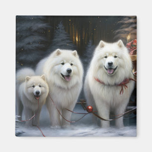 Samojed Sneeuw Sleebellsen Kerst Decoratie Magneet